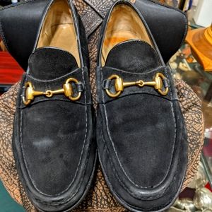 Gucci classic black suede bit loafer slip-ons